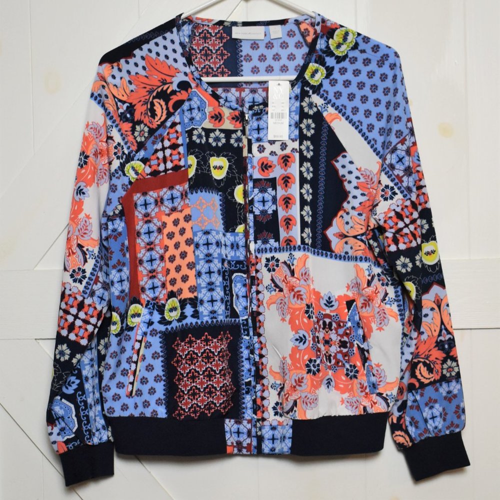 New York & Company lightweight zip bomber jacket coat blue coral size M NWT